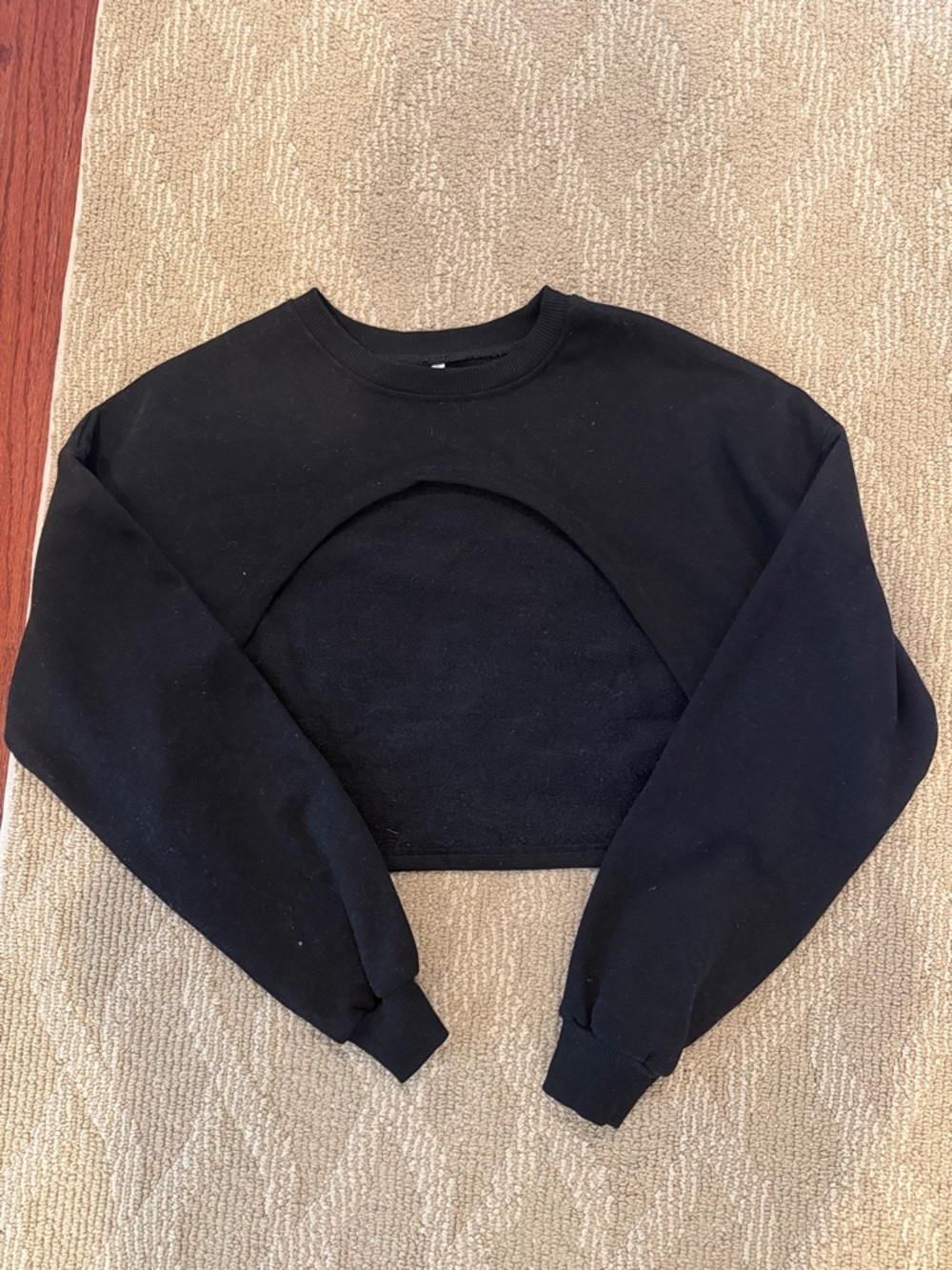 Black Cropped Cutout Crewneck Sweatshirt - Women's Top
